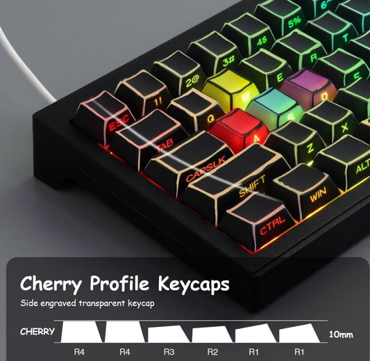 PBT Keycaps, 128 Tasten, Farbstoff-Sublimation, Kirschprofil-Tastenkappen, Seitl