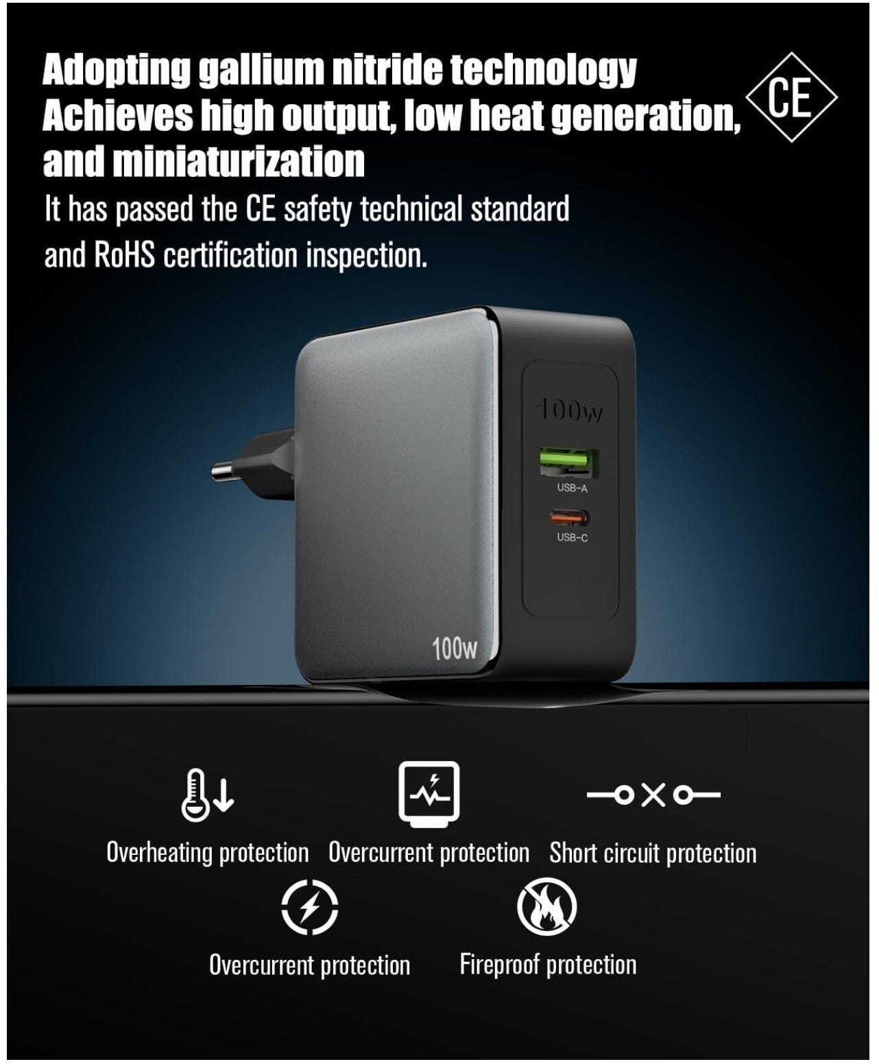 100W USB C+A GaN Ladegerät 2-Port MacBook iPhone Galaxy Grau