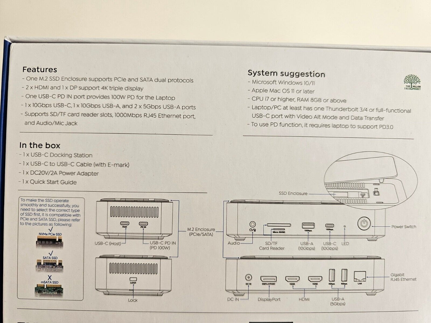 WAVLINK USB C Docking 3 Monitore, Laptop 5Gbps M.2 PC PCIe/SATA SSD-Gehäuse