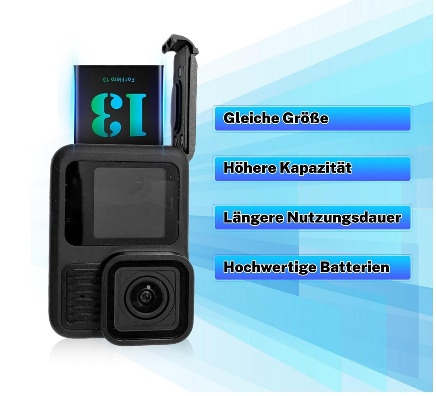 2x 2800mAh Ersatzakku GoPro Hero 13 2025 Upgrade High-Range Schwarz