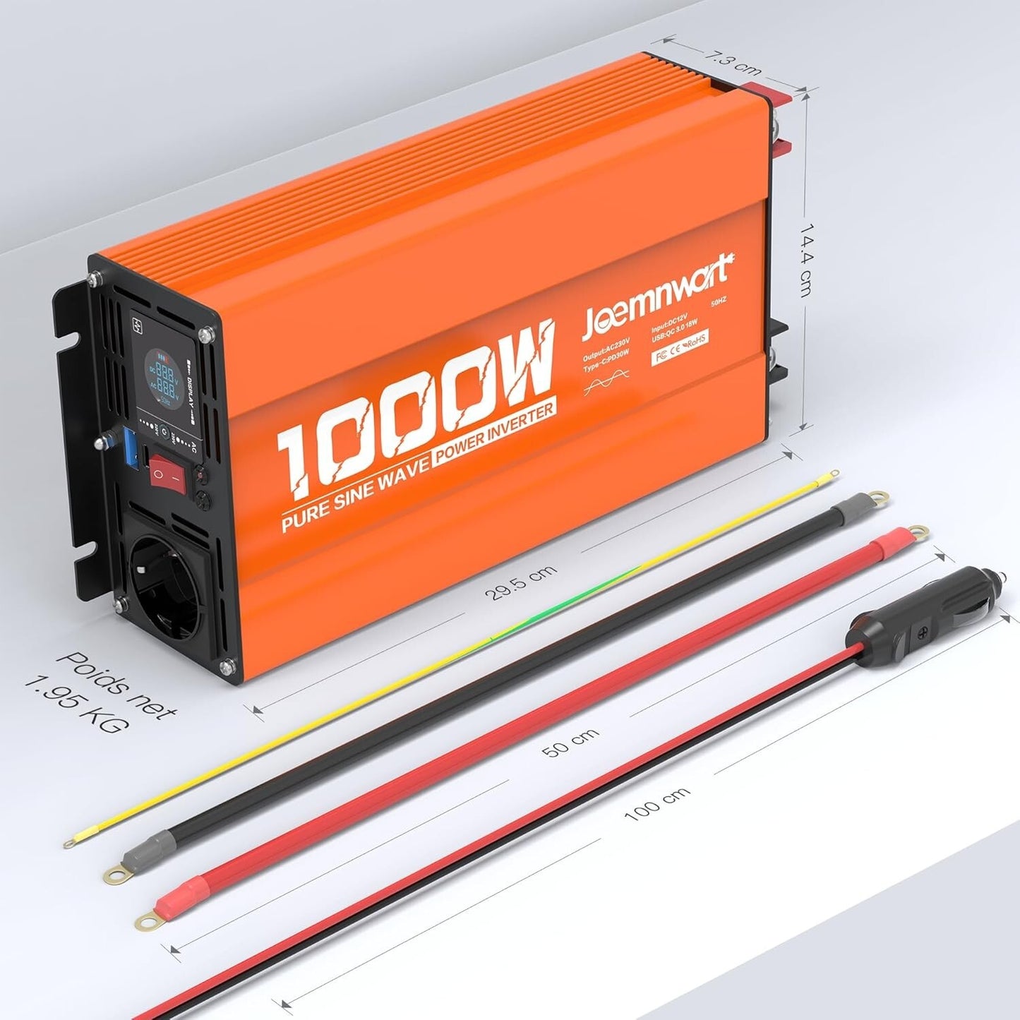 1000W Reiner Sinus Wechselrichter 12V auf 230V LCD 2000W Spitze