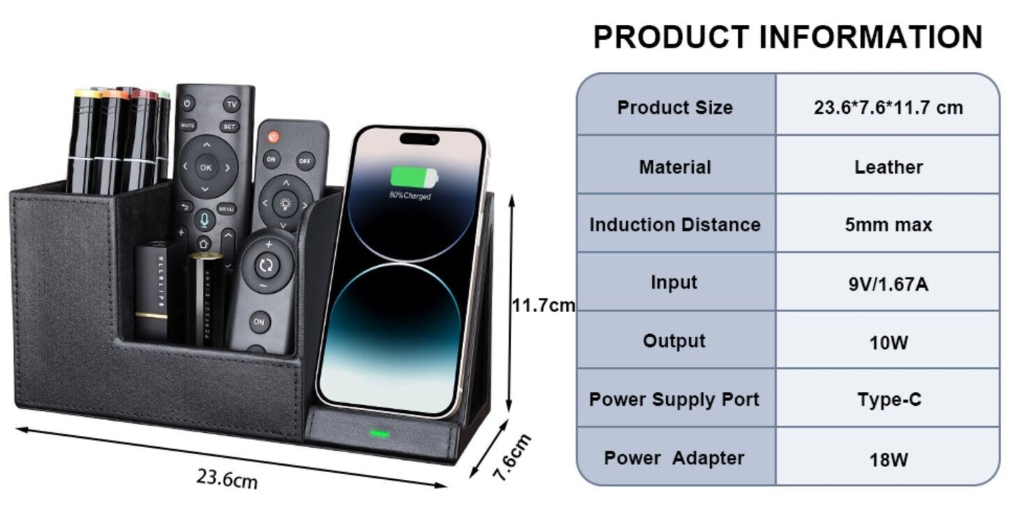 Stiftehalter Schreibtisch Organizer mit Induktive Ladestation, Leder Büro Organi