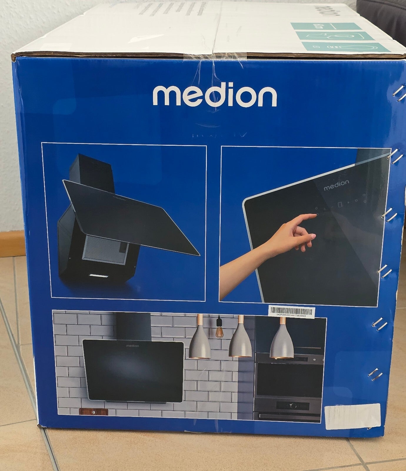 MEDION Kopffreie Dunstabzugshaube 60cm Glas 320m³/h Touch LED Schwarz