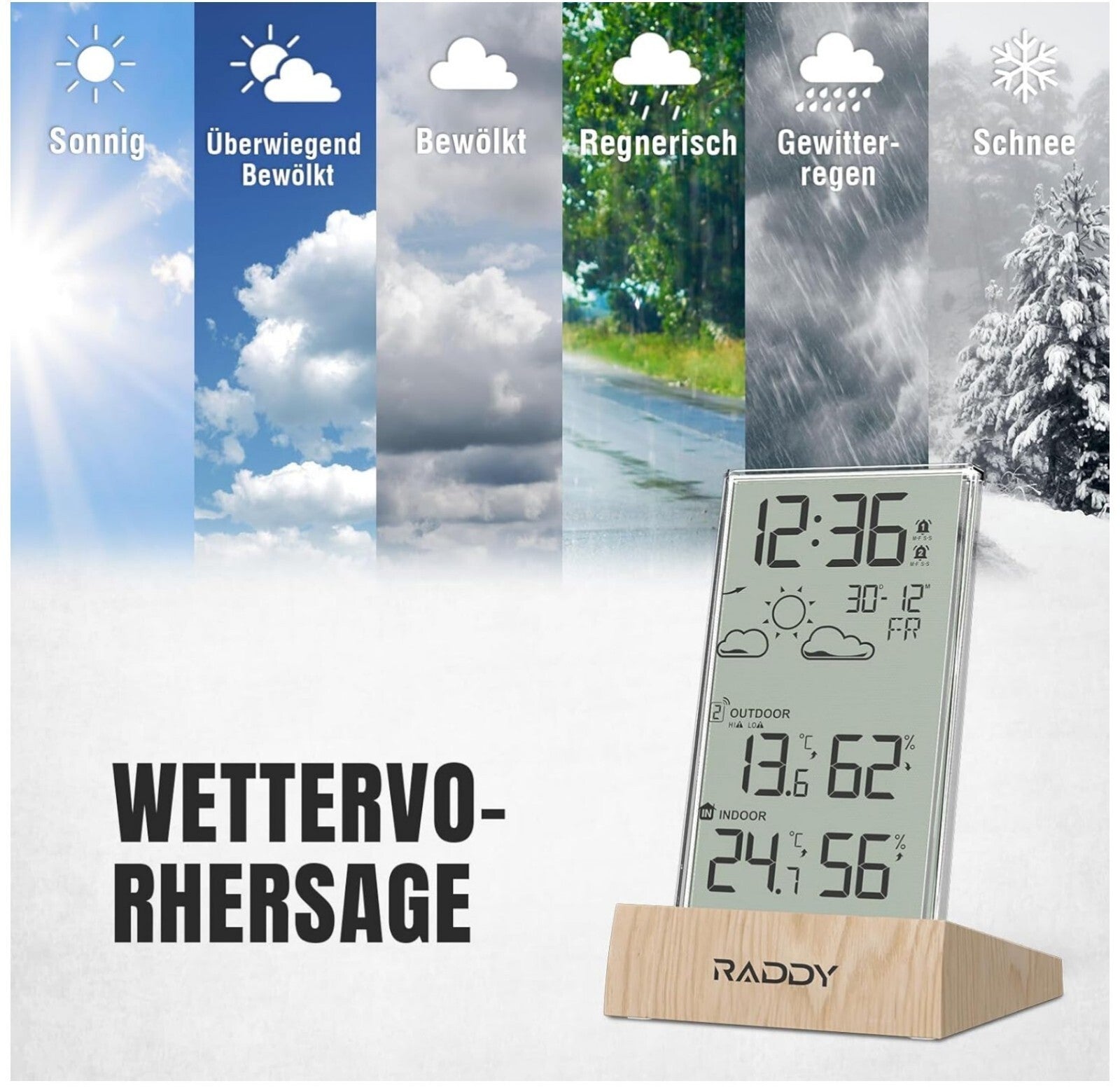 Funk-Wetterstation mit Außensensor 5.5” LCD Wettervorhersage