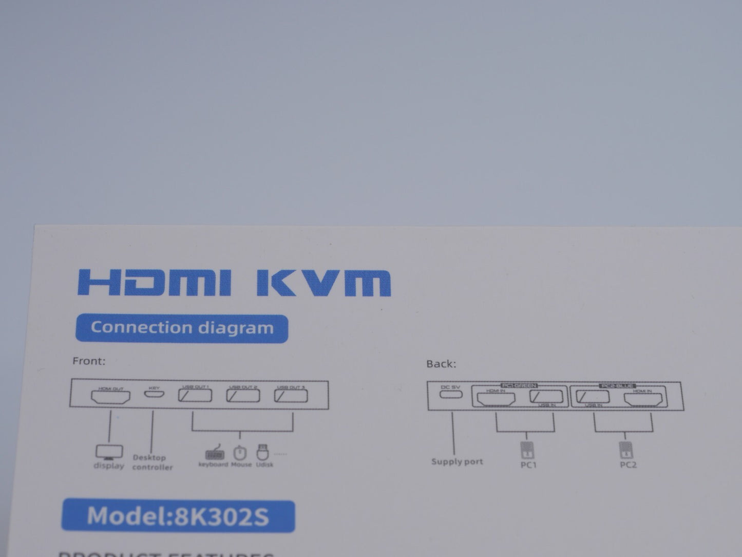 8K@60 Hz 4K@120 Hz KVM Switch 2 Port HDMI 2.1 USB 3.0 2 PCs an 1 Monitor + Kabel