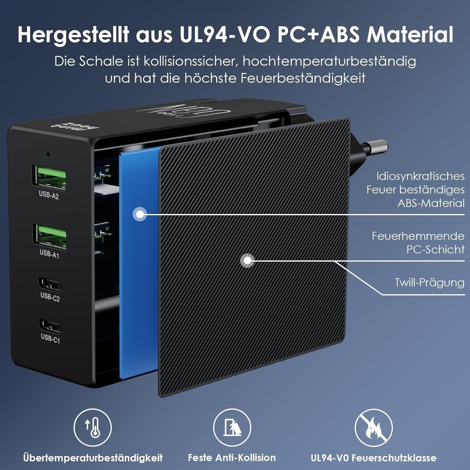 100W USB-C GaN Ladegerät 4-Port Schnellladegerät Schwarz