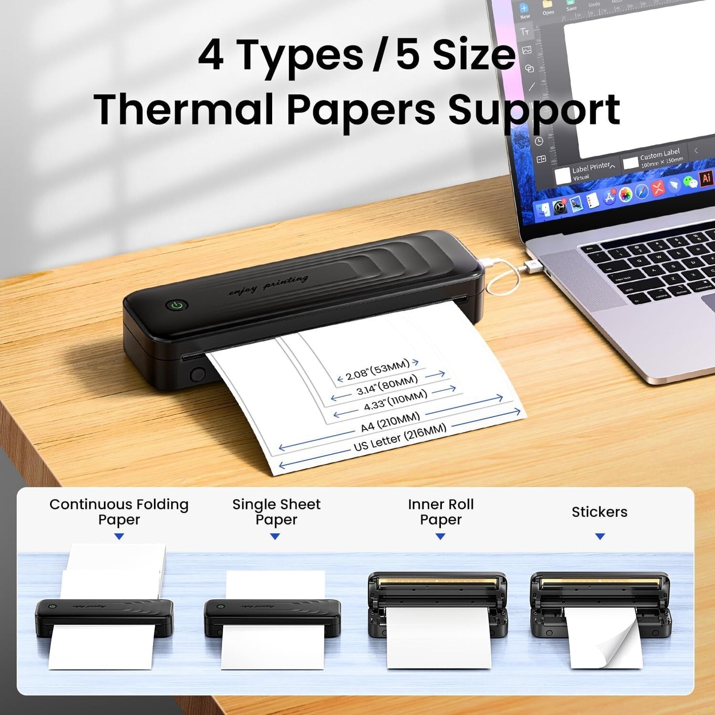 Thermodrucker A4 Bluetooth Mobiler Drucker 300dpi VESA 75/100 Schwarz