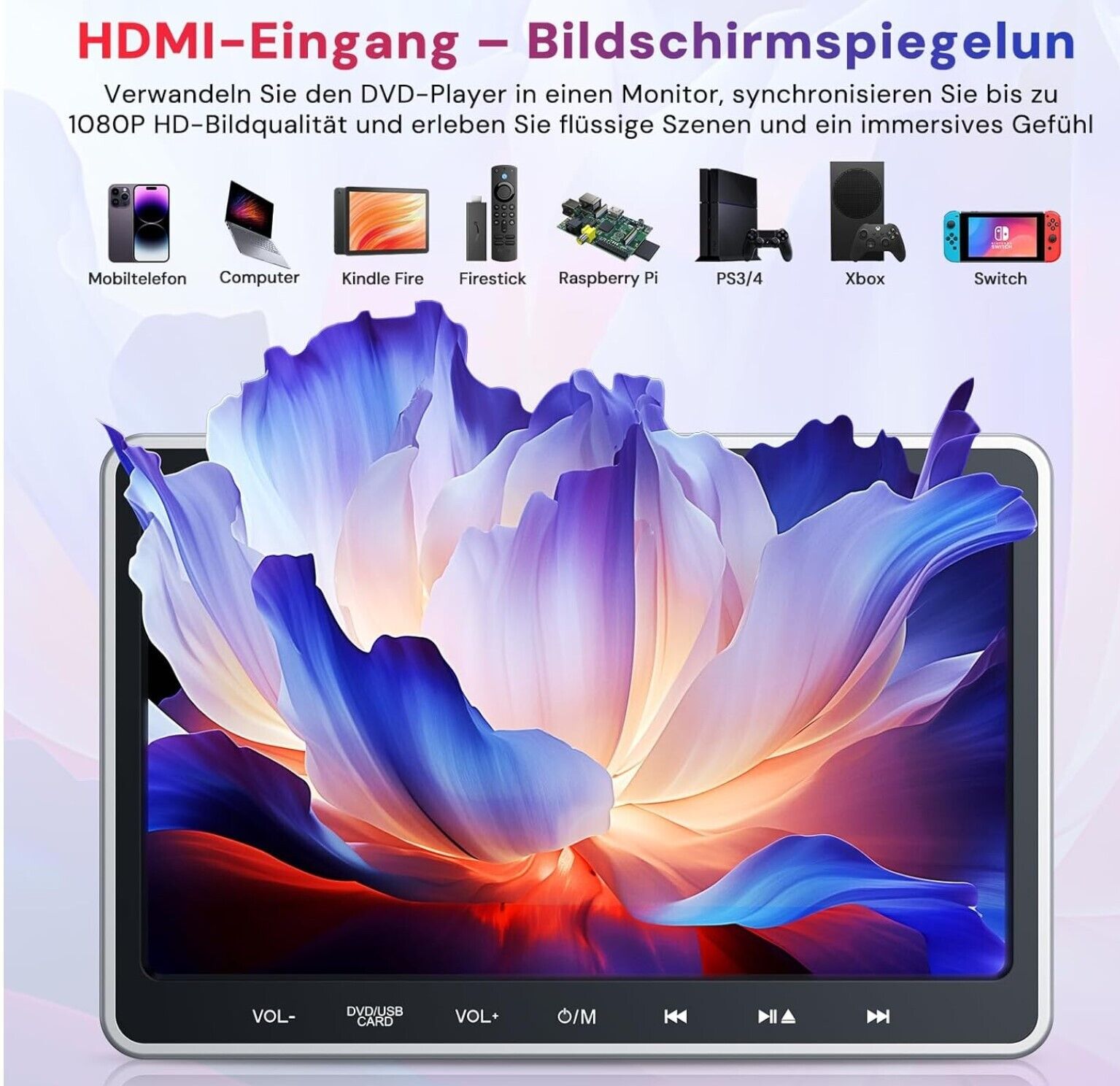 10,5 Zoll DVD Player Auto mit HDMI Eingang, Wandladegerät, Kopfhörer, Auto DVD-P