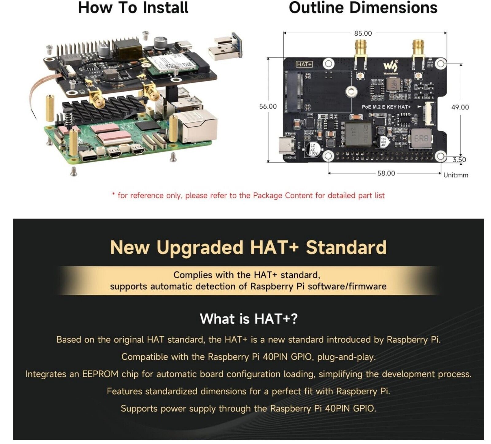 PCIe zu M.2 E Key Adapter mit PoE für Raspberry Pi 5