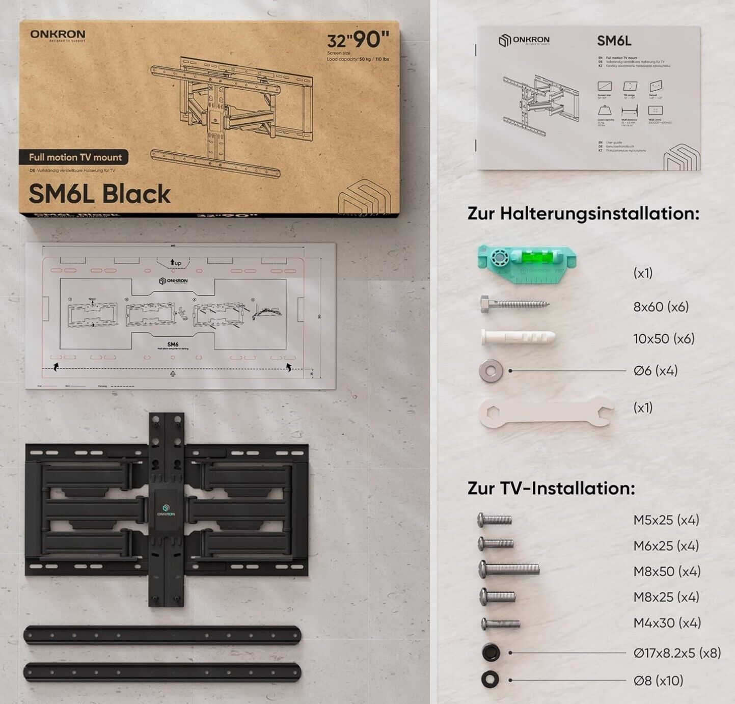 TV Wandhalterung für 32-90 Zoll TV bis zu 50 kg, Ultra Slim Wandhalterung Fernse