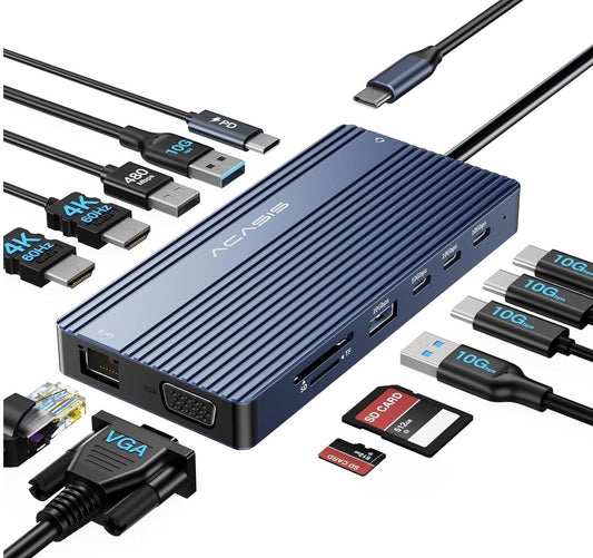 2 * 4K60 HDMI, 1080p VGA, Ethernet, 3 USBC 10Gbps, 100W PD, SD/TF 3.0, Audioansc