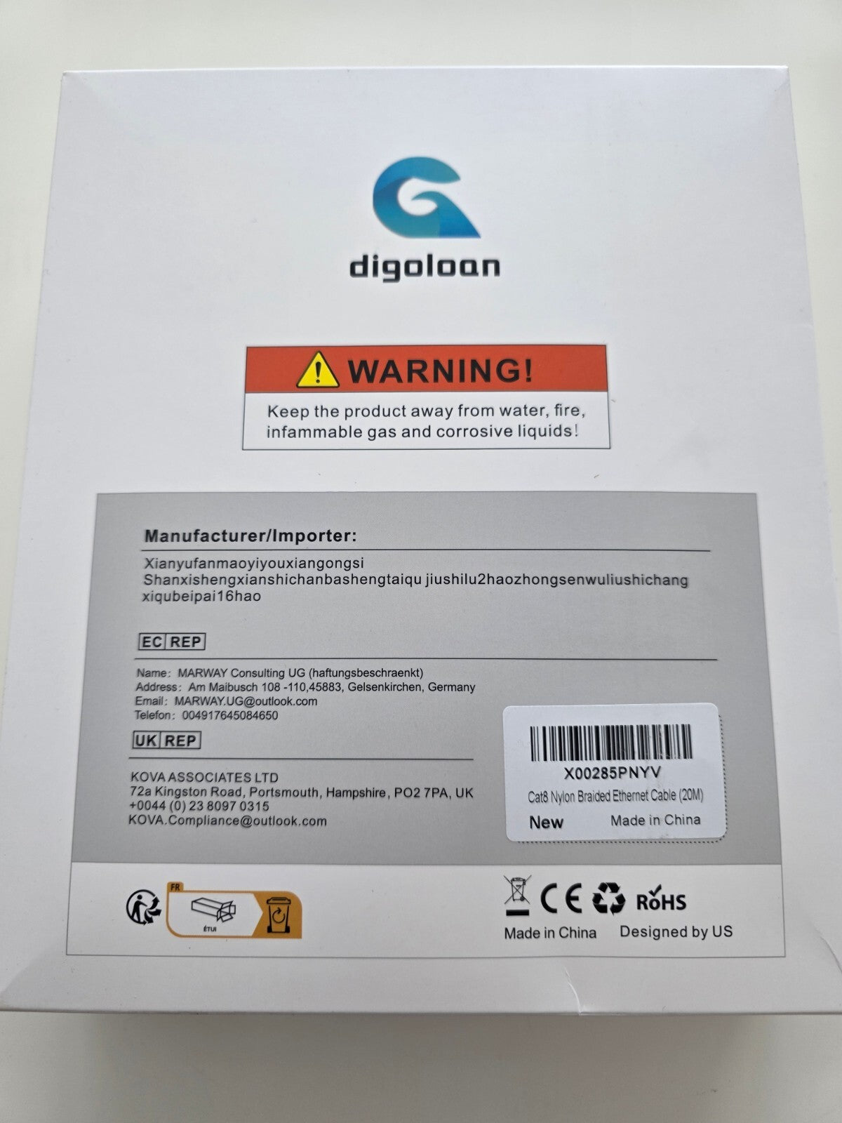 Cat8 LAN Kabel 20m, 40Gbps 2000MHz, RJ45, Nylon