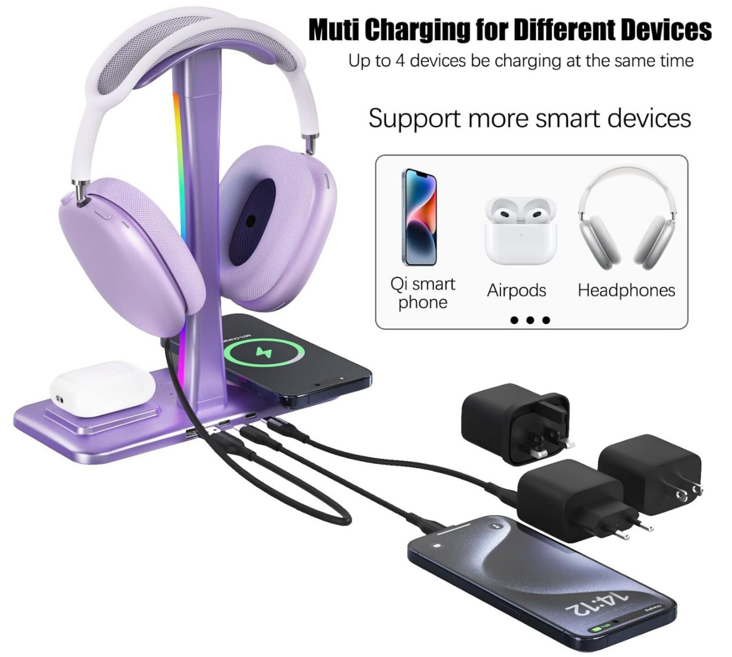 Kopfhörerständer mit Wireless Charger, RGB-Licht, AirPods Max & iPhone/Samsung k
