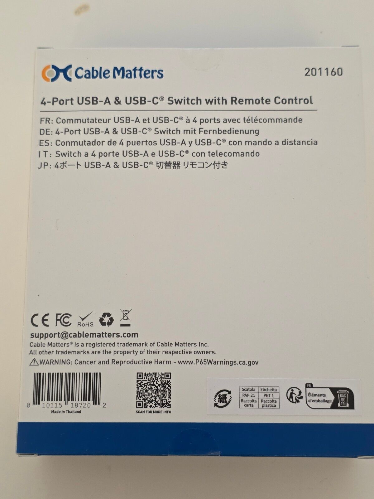 10Gbps 4-Port USB/USB-C Switch mit Fernbedienung
