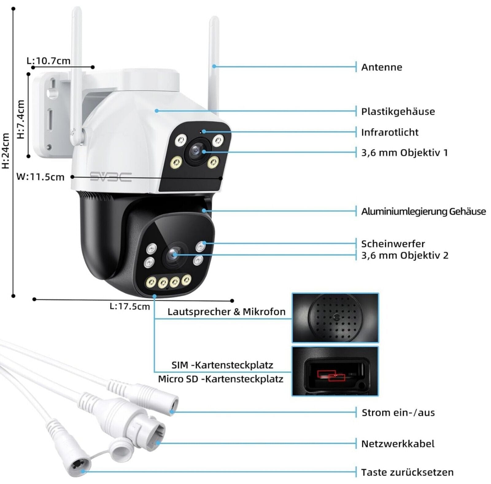 4G LTE Überwachungskamera Aussen Dual-Objektiv 1080P IP66