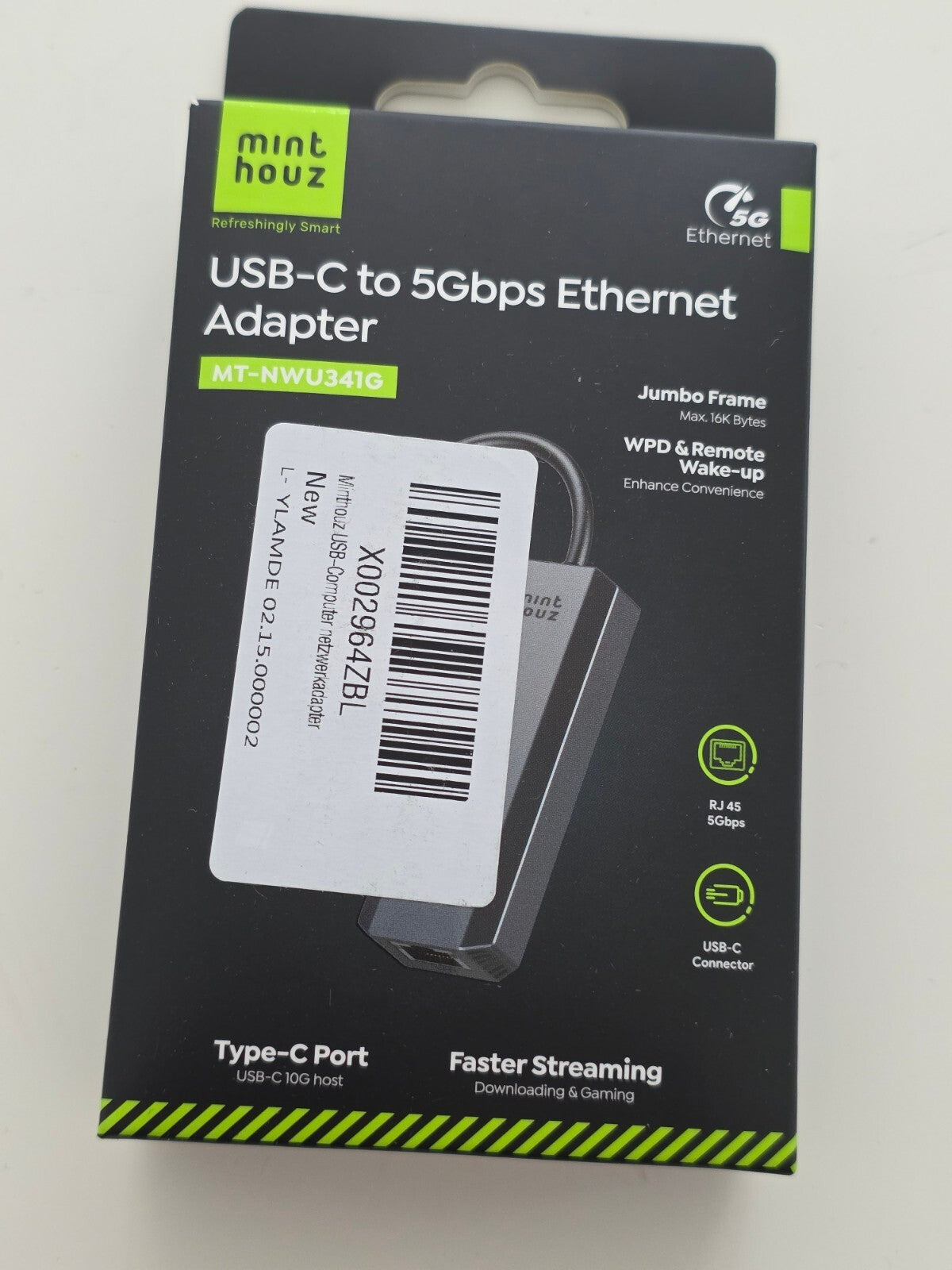 USB-C LAN Adapter 5G RJ45 Ethernet Aluminium Windows/Mac/Linux