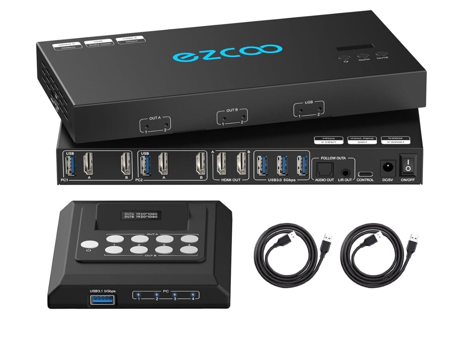 4K@60HZ 1920x1080@144HZ 2560x1440@144HZ HDMI KVM USB 3.0 2 Monitor 2 PC EDID
