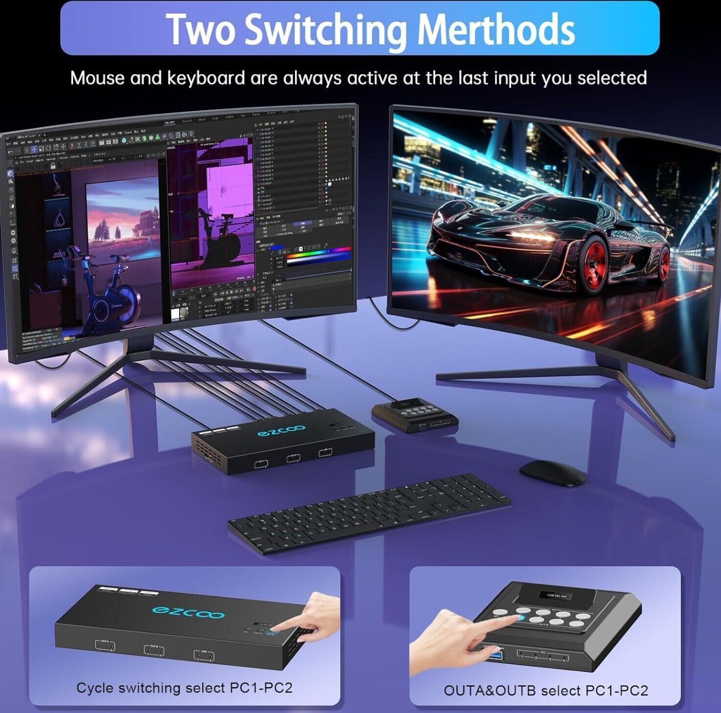 4K@60HZ 1920x1080@144HZ 2560x1440@144HZ HDMI KVM USB 3.0 2 Monitor 2 PC EDID
