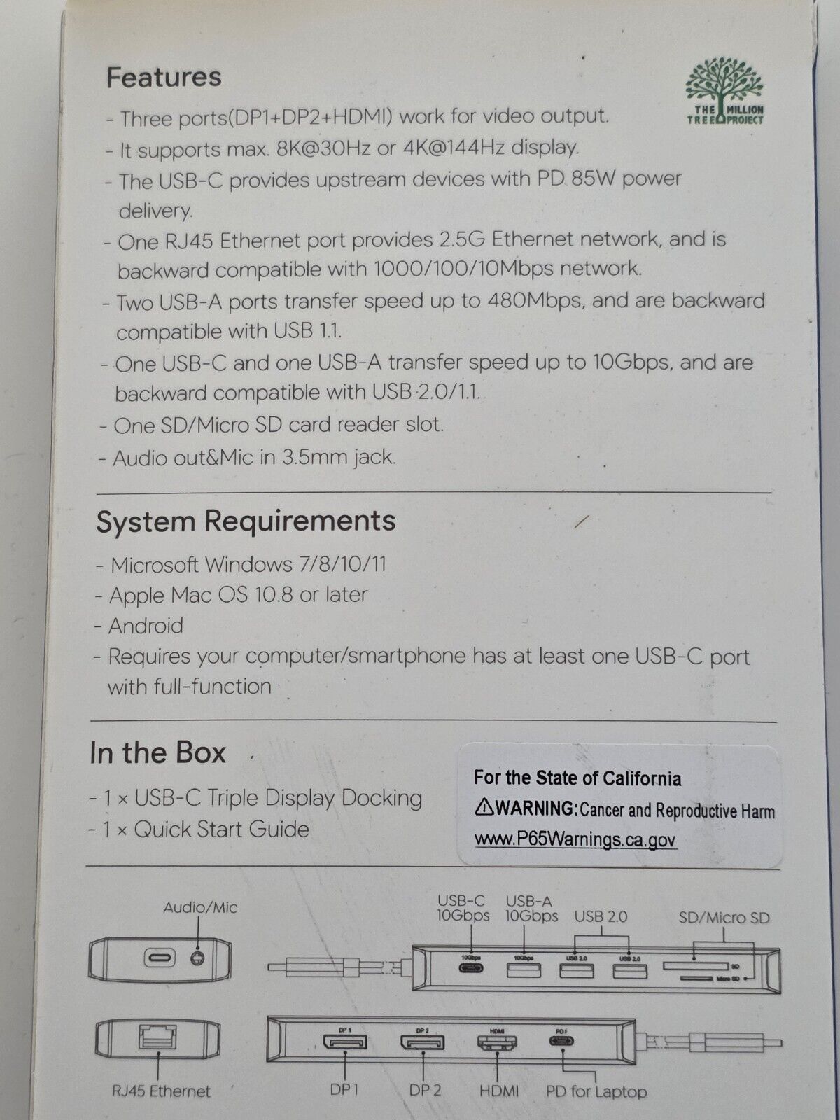 WAVLINK Laptop Dock Dual DP, HDMI, 100W PD, 10Gbps USB, 2,5G LAN