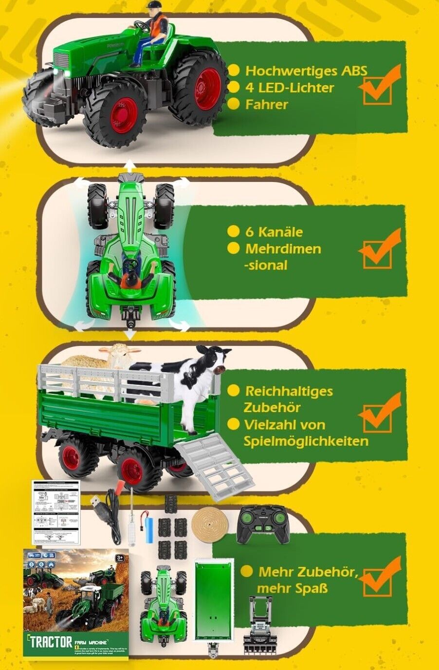 RC Traktor Spielzeug 2.4 GHz Ferngesteuerter Traktor Ferngesteuert Kuh, Schaf un