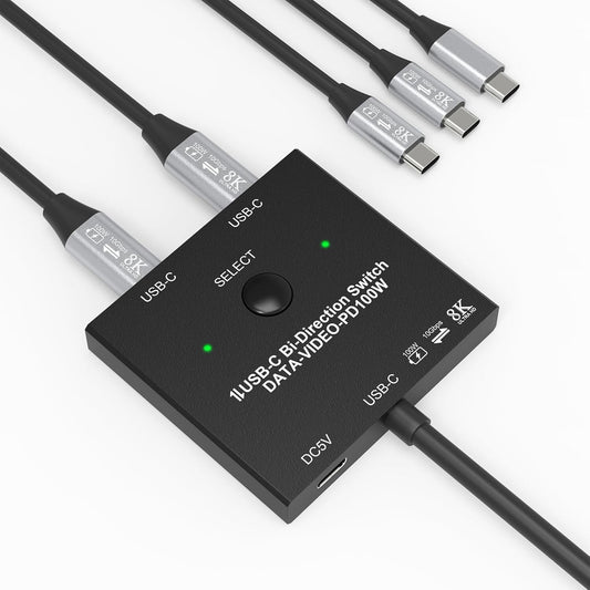 USB-C KVM Switch 8K@60Hz 10Gbps 100W PD 2-PC-1-Monitor