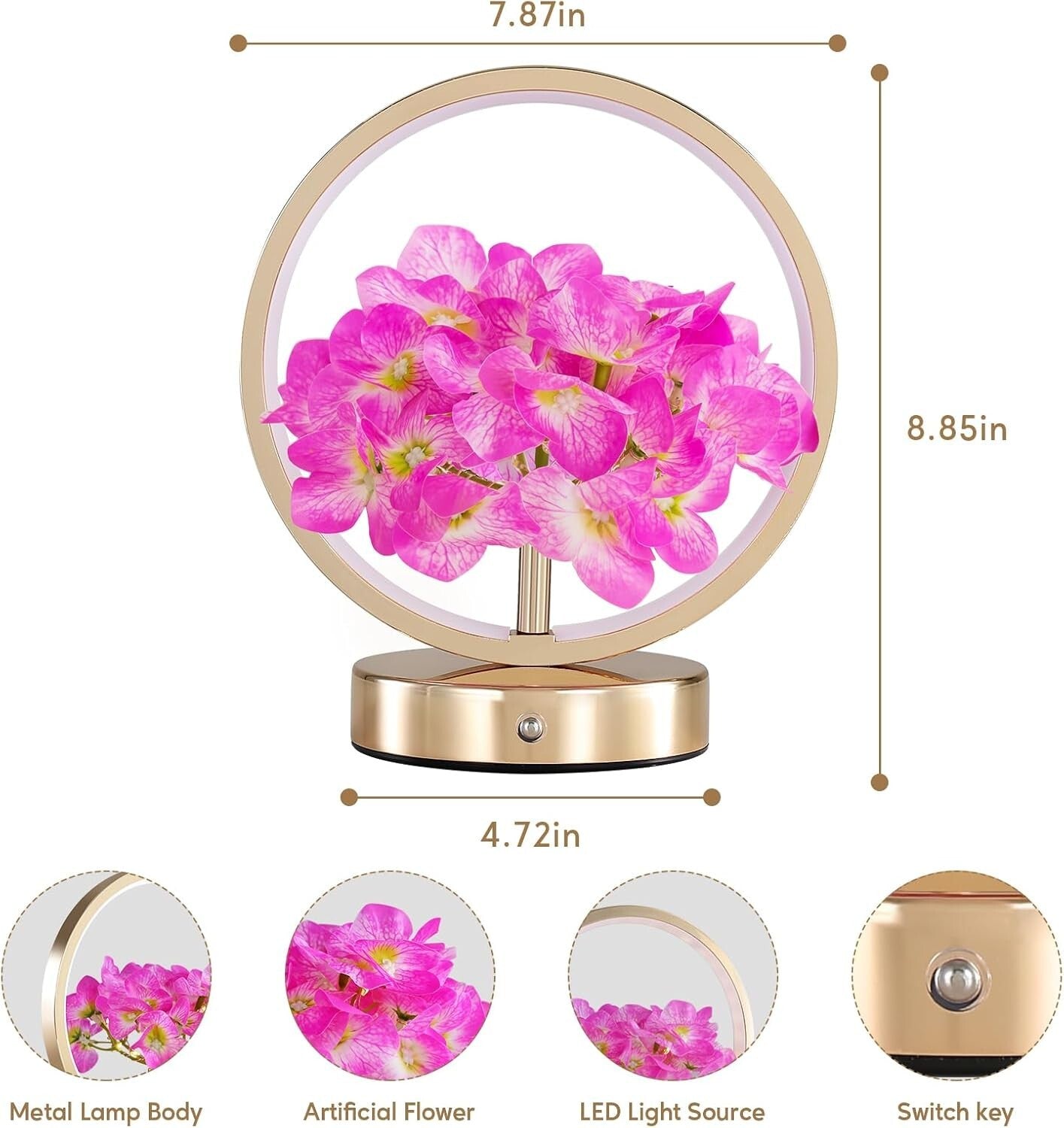 Hortensien Deko-Lampe – Kabellose Touch-Tischlampe Lila