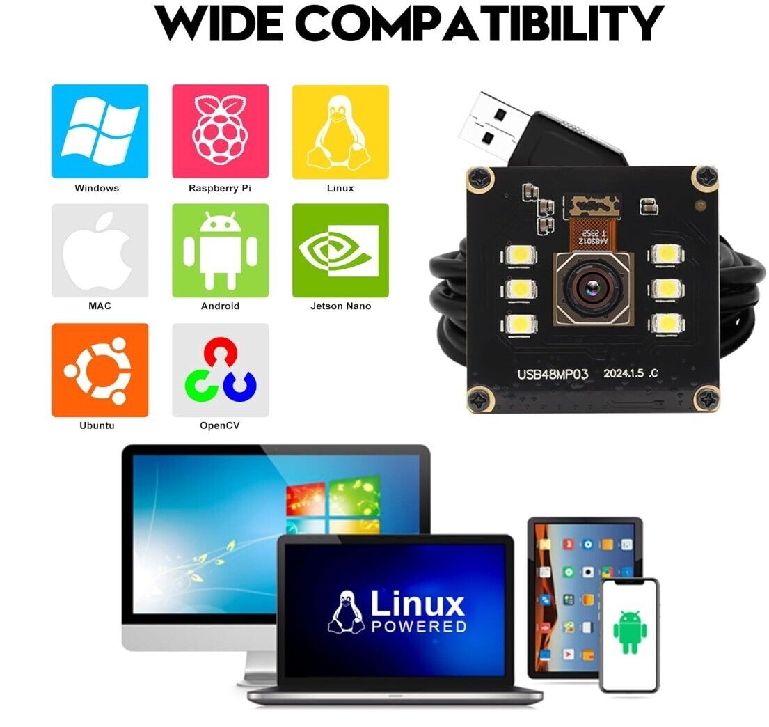 48MP Autofokus USB Kameramodul mit Licht, USB Webcam Board Nachtsichtkamer