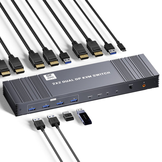 8K Dual DP KVM-Switch 8K@60Hz 4K@120/144Hz 1080P@165Hz 2 PCs 2 Monitore USB 3.0