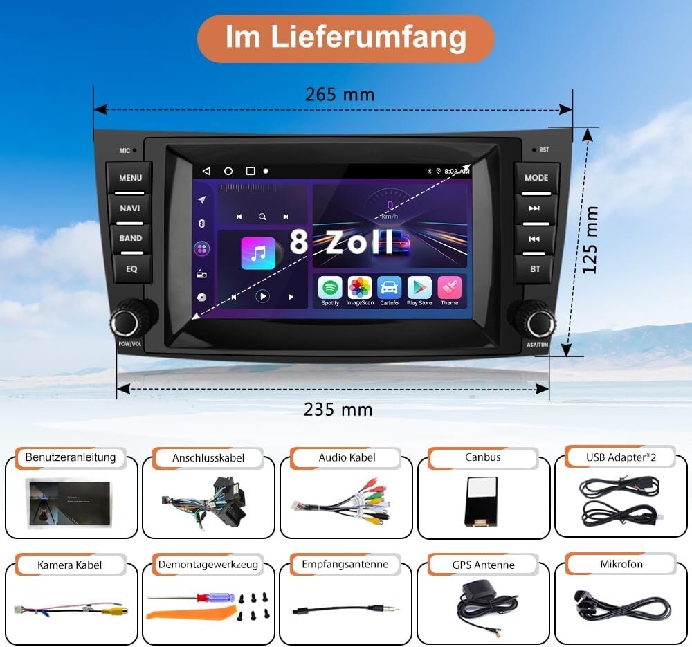 Android 13 Autoradio 8" für Mercedes E-Klasse W211 CLS W219 CarPlay
