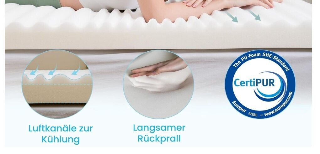 Topper 160x200cm - 7,5cm Höhe Zwei Härtegrade H3&H4 Memory Foam Matratzen Topper