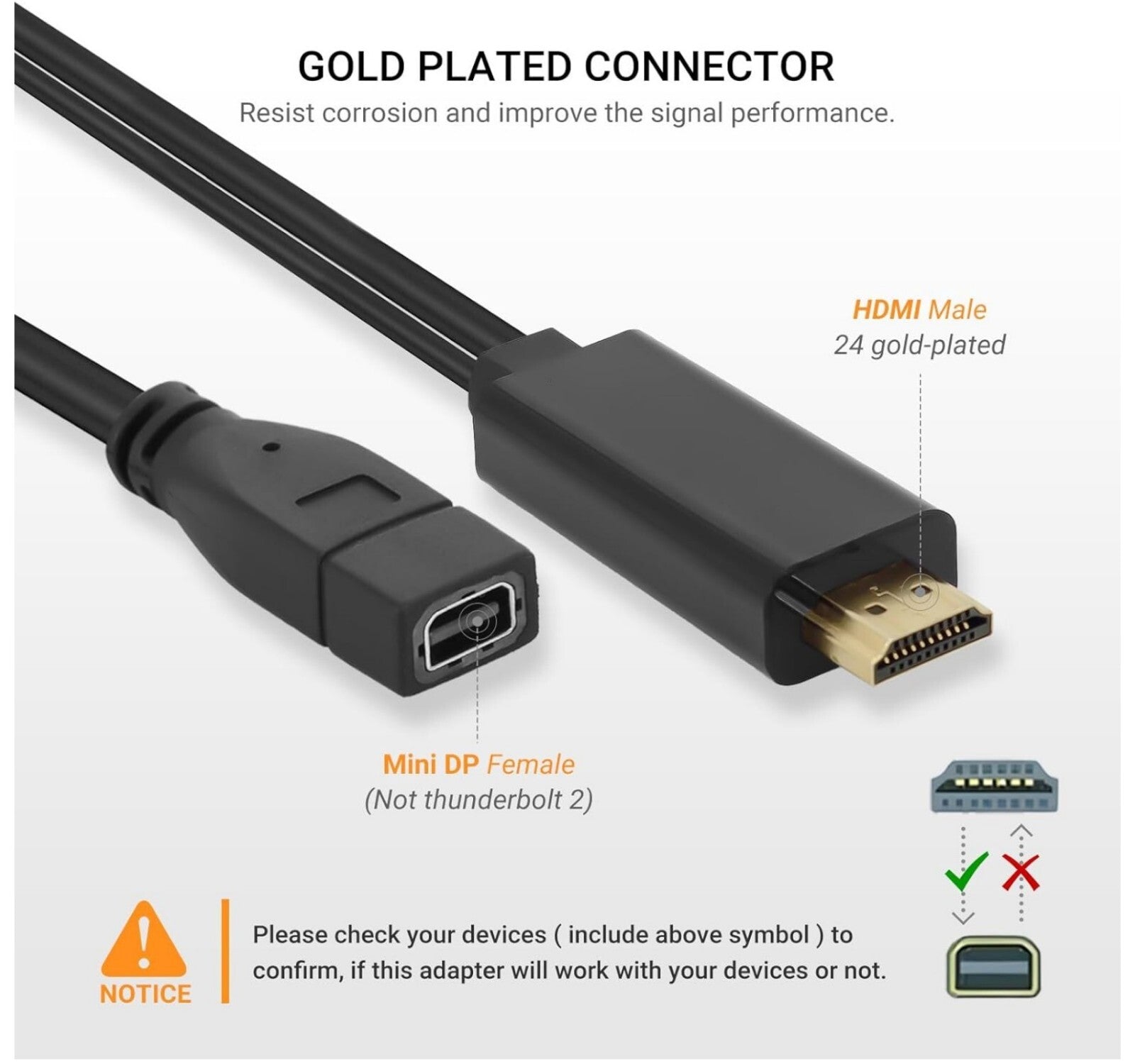 HDMI auf Mini DisplayPort Adapter 4K@60Hz, USB-Aufladung, Unidirektional