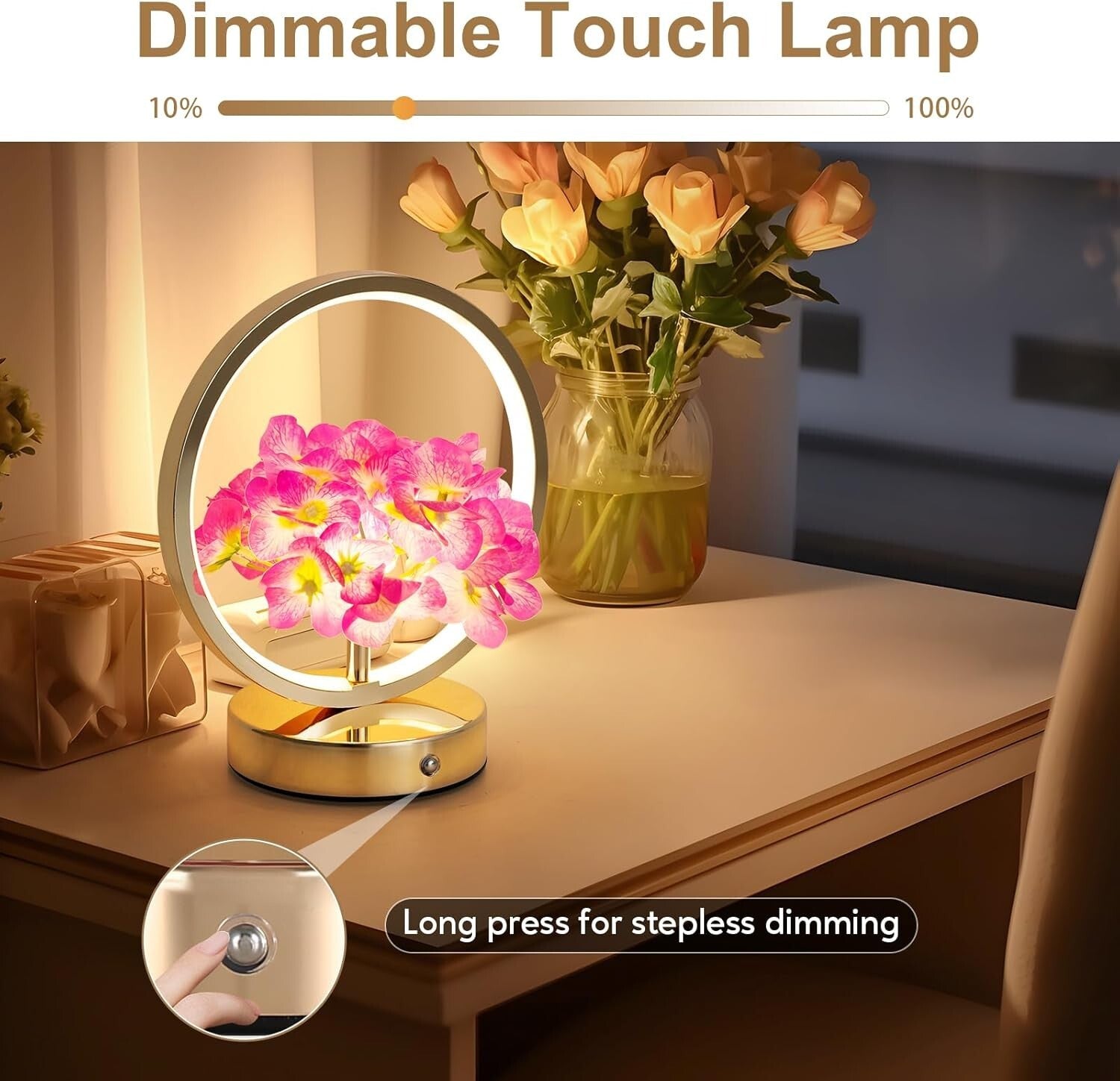 Hortensien Deko-Lampe – Kabellose Touch-Tischlampe Lila