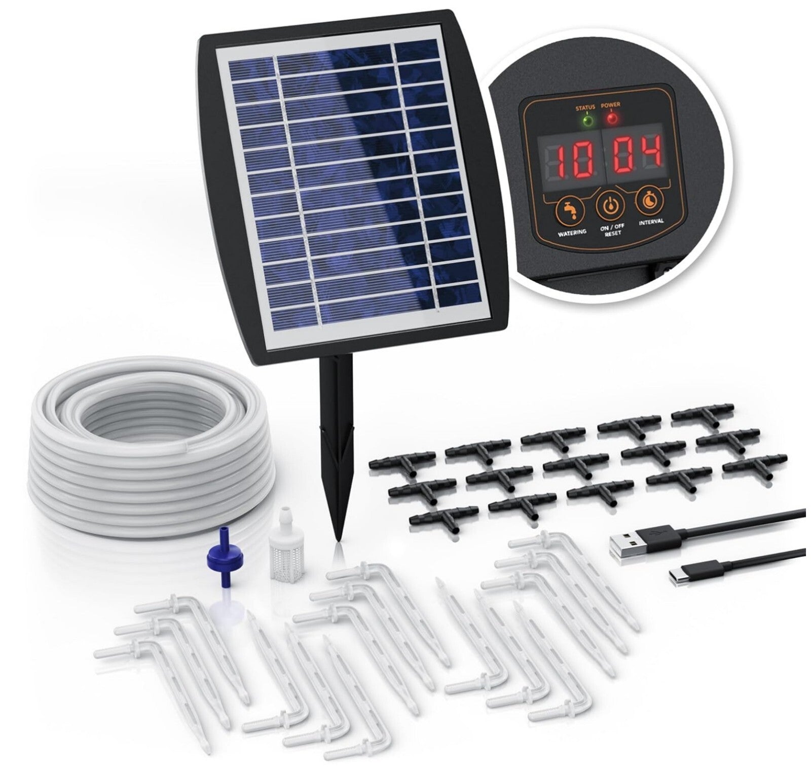 Solar Bewässerungssystem 35 Teile 15 Pflanzen Timer Tropfbewässerung