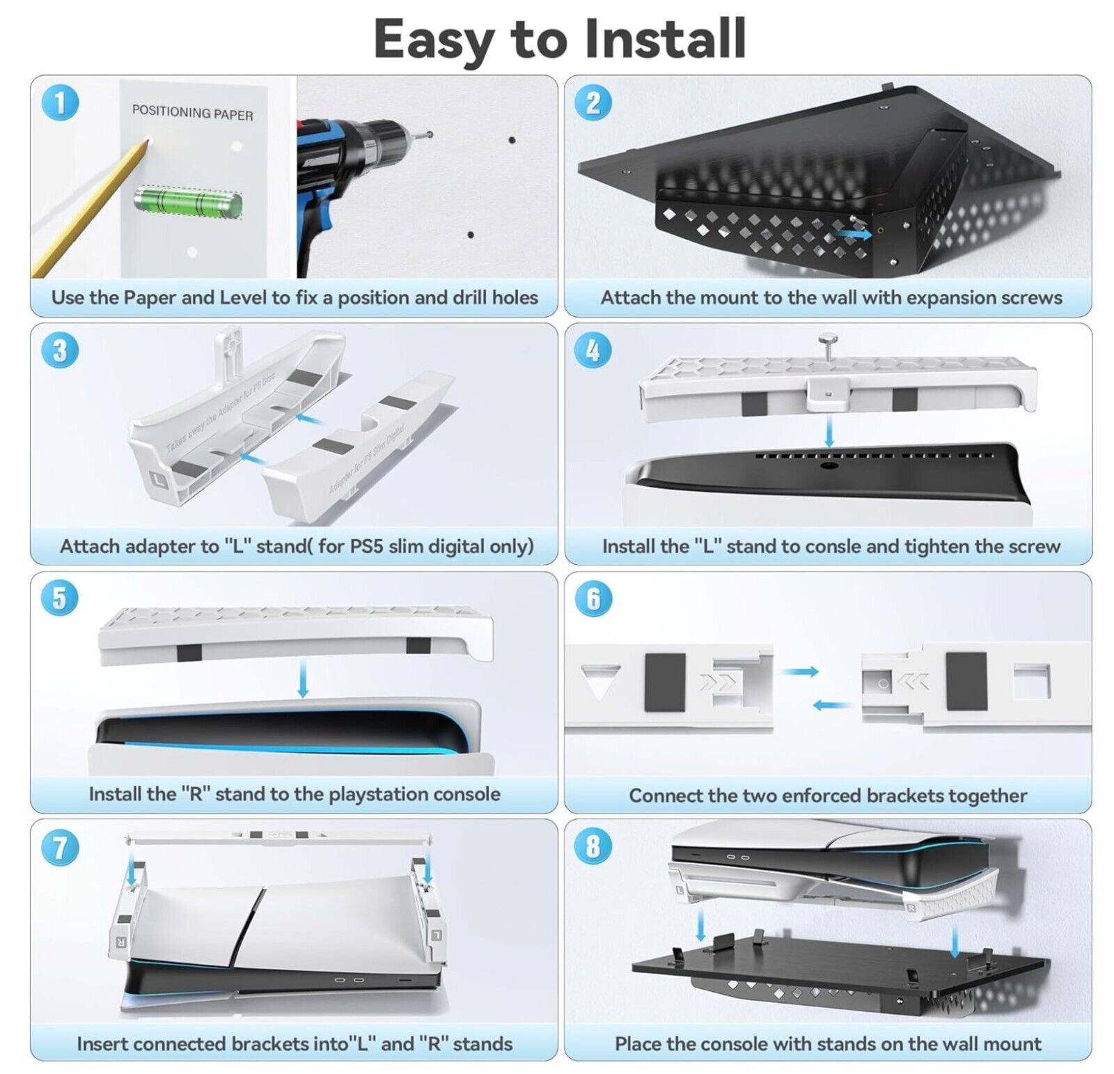 Wandhalterung PS5 Horizontal, PS5 Wandhalterung Horizontal für Playstation 5 Sli