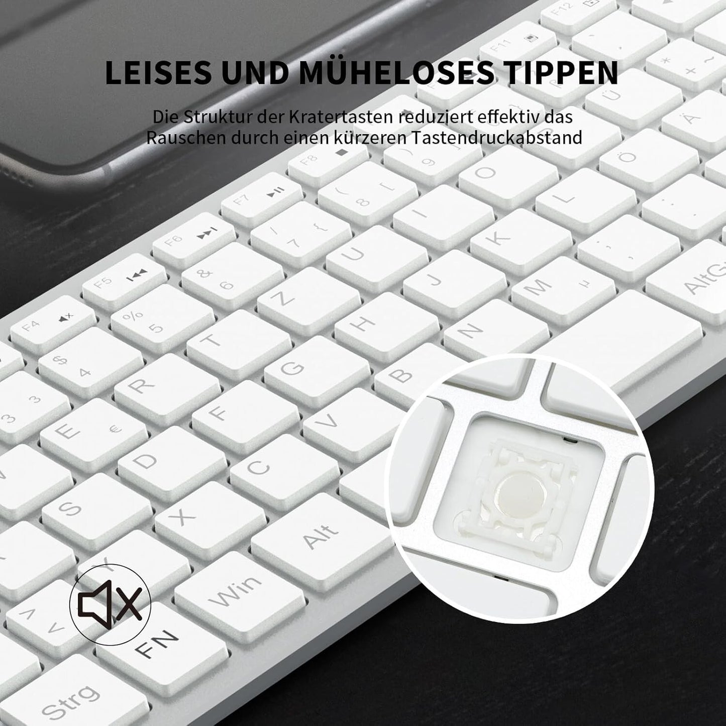 2,4GHz Kabellose QWERTZ Tastatur Kompakt Flüsterleise Silber
