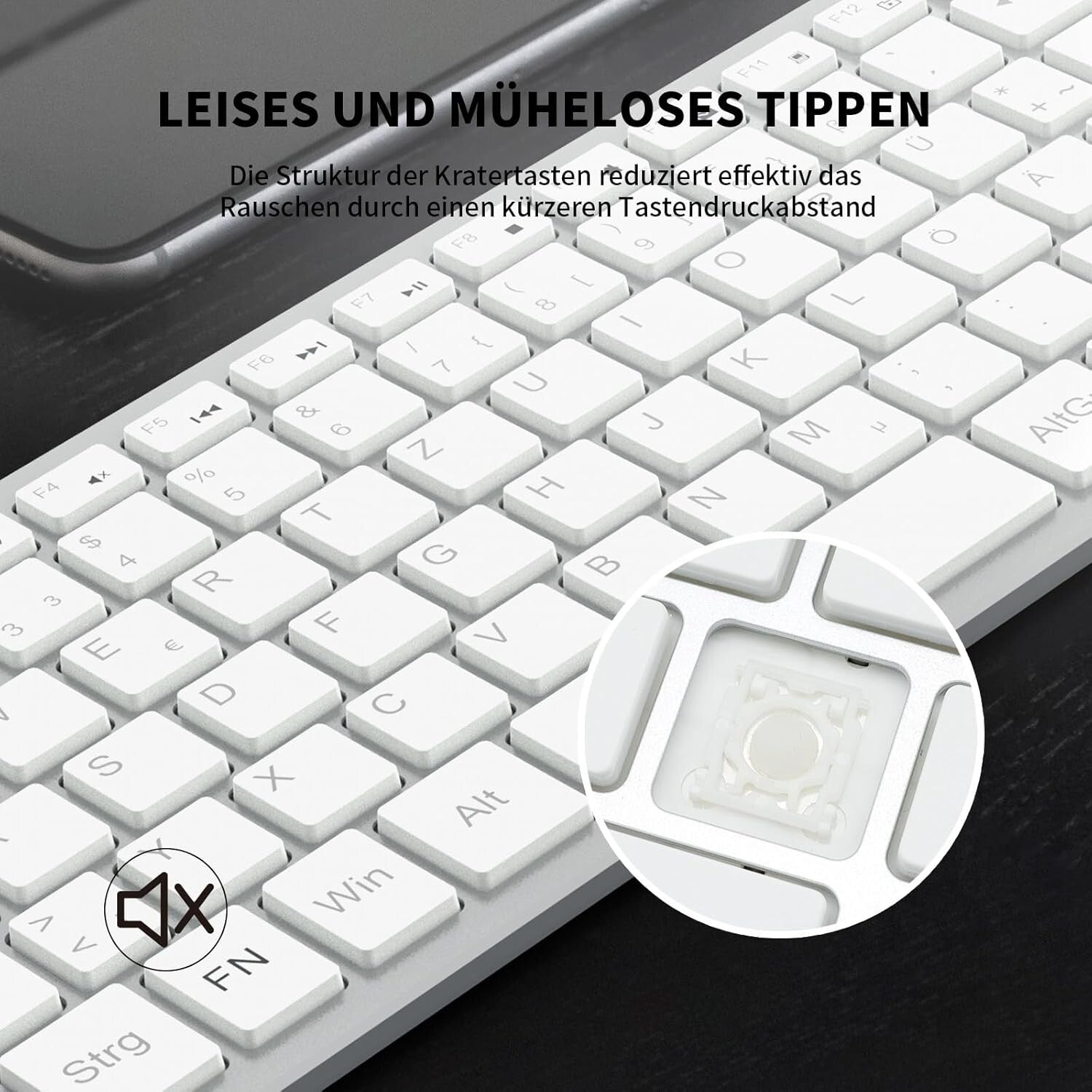 2,4GHz Kabellose QWERTZ Tastatur Kompakt Flüsterleise Silber