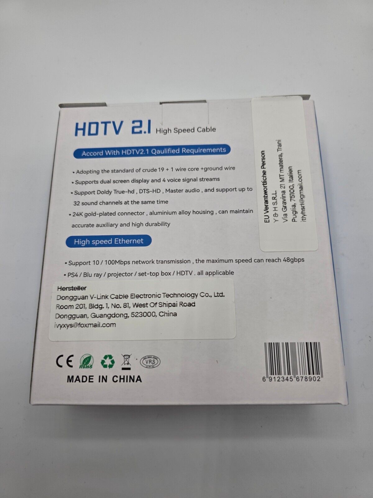8K HDMI 2.1 Kabel 8K@60Hz und 4K@120Hz für PS4 PS5 HDTV ARC