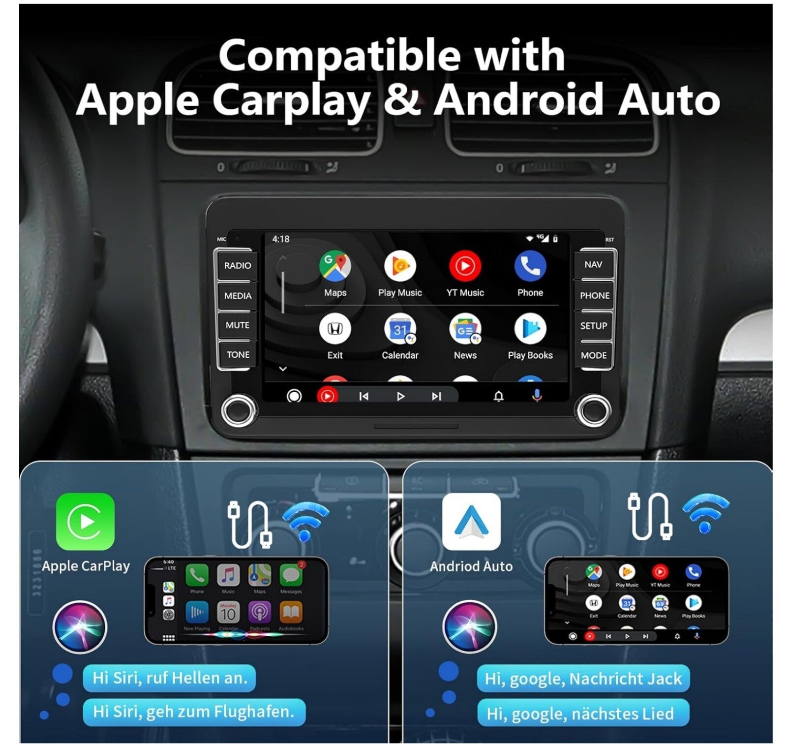 Android 13 Autoradio VW Golf 5/6 Passat CarPlay 7" 2GB/64GB BT