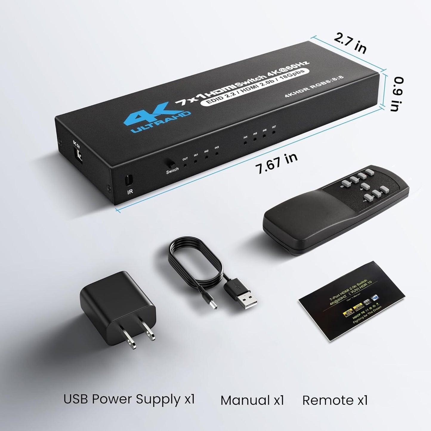 HDMI 2.0 Switch 7x1 4K@60Hz Dolby DTS HDR Fernbedienung  schwarz