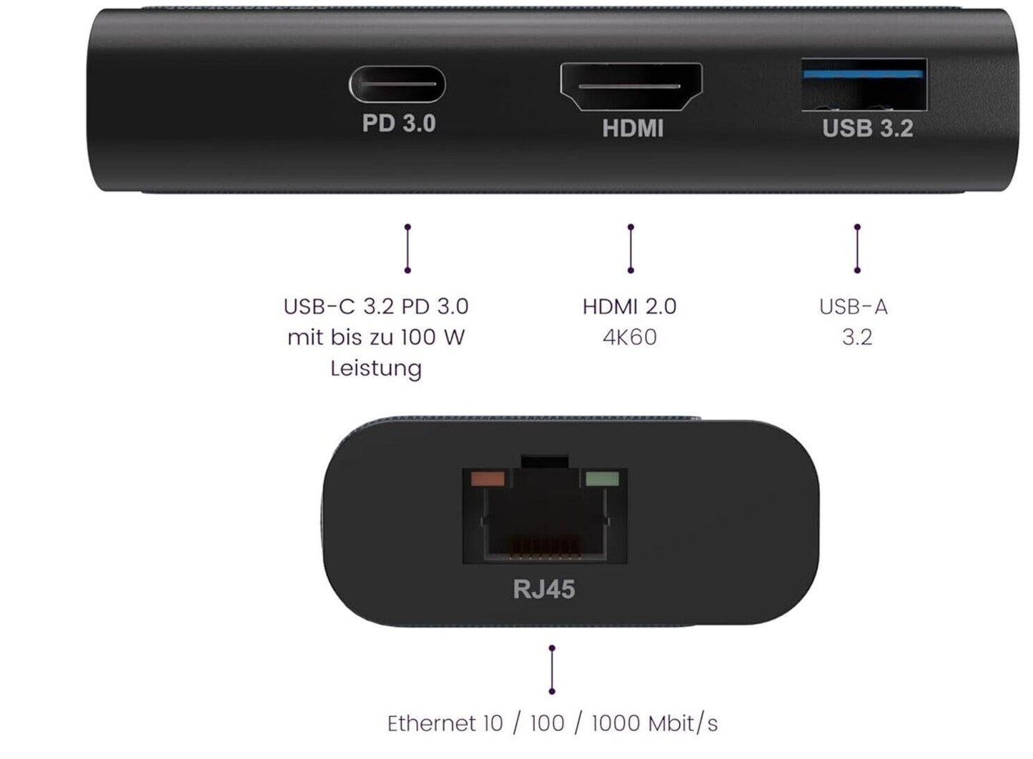 USB C Hub 4 in 1 - USB-C Hub 4 - USB C Adapter HDMI 2.0 - USBC Docking Station