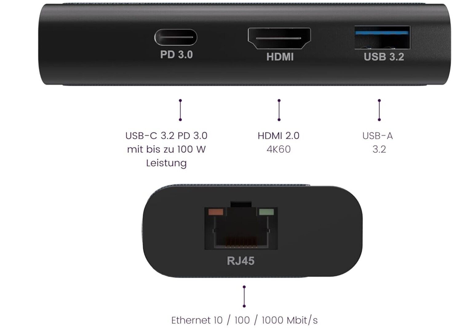 USB C Hub 4 in 1 - USB-C Hub 4 - USB C Adapter HDMI 2.0 - USBC Docking Station