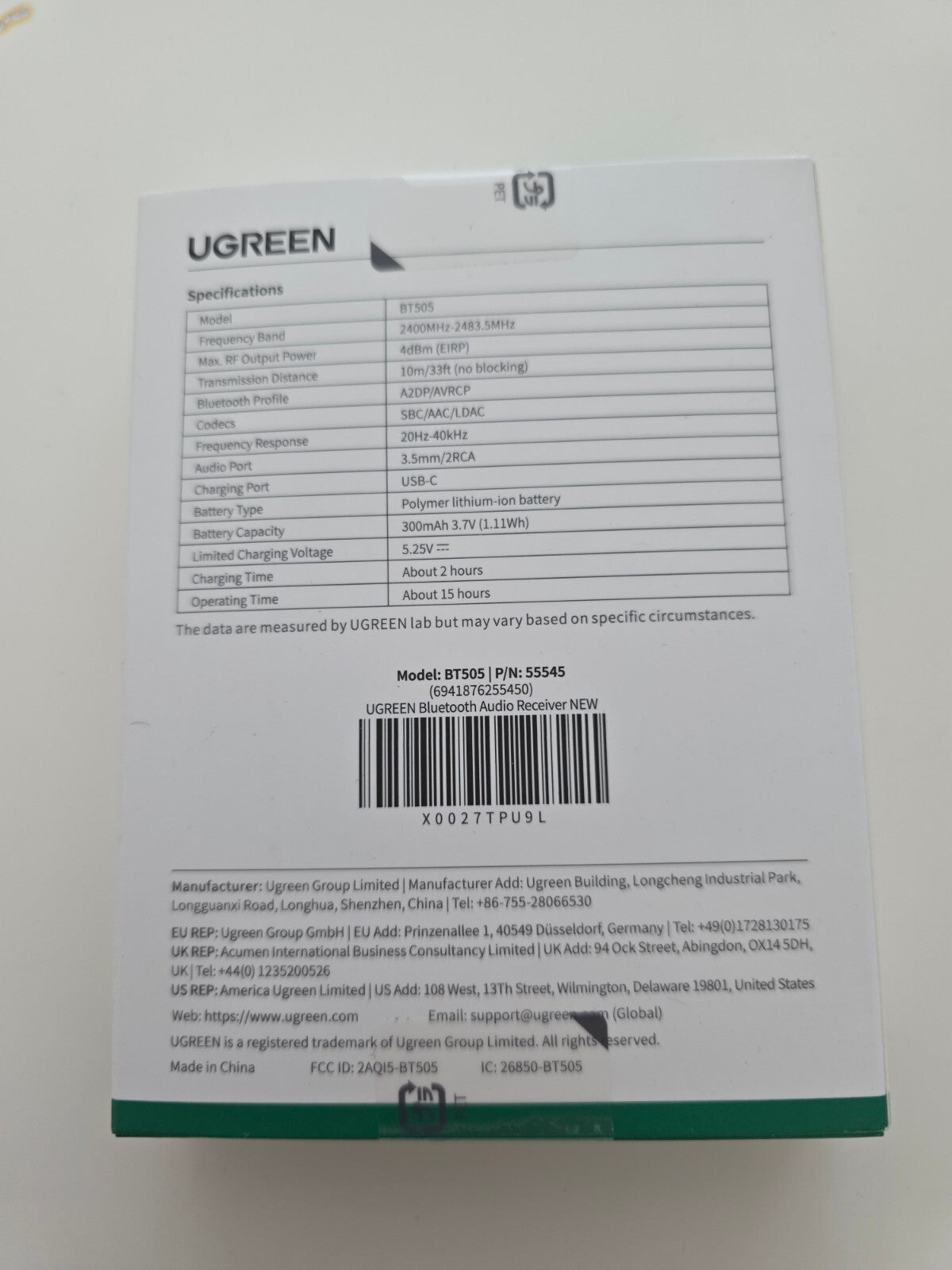 UGREEN Bluetooth 6.0 Adapter mit LDAC, Hi-Res Audio, Aux/RCA für Stereoanlage, V