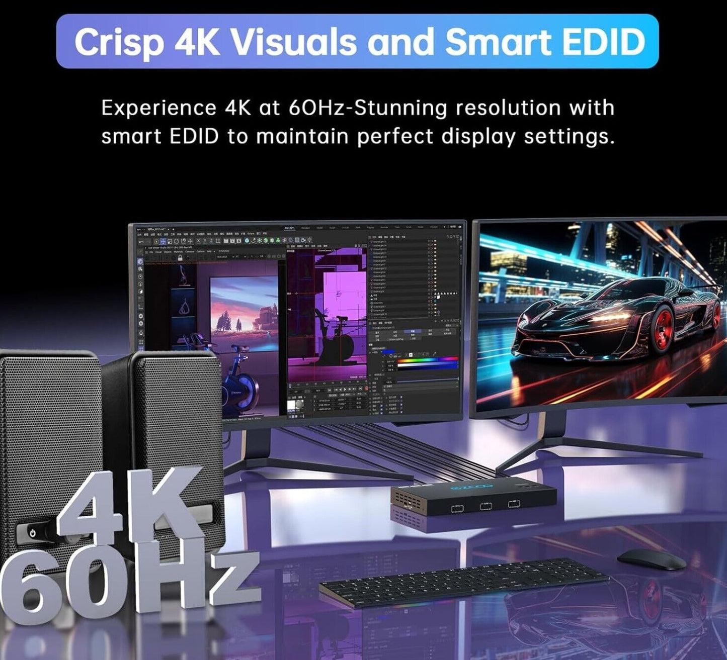 4K@60HZ 1920x1080@144HZ 2560x1440@144HZ HDMI KVM USB 3.0 2 Monitor 2 PC EDID