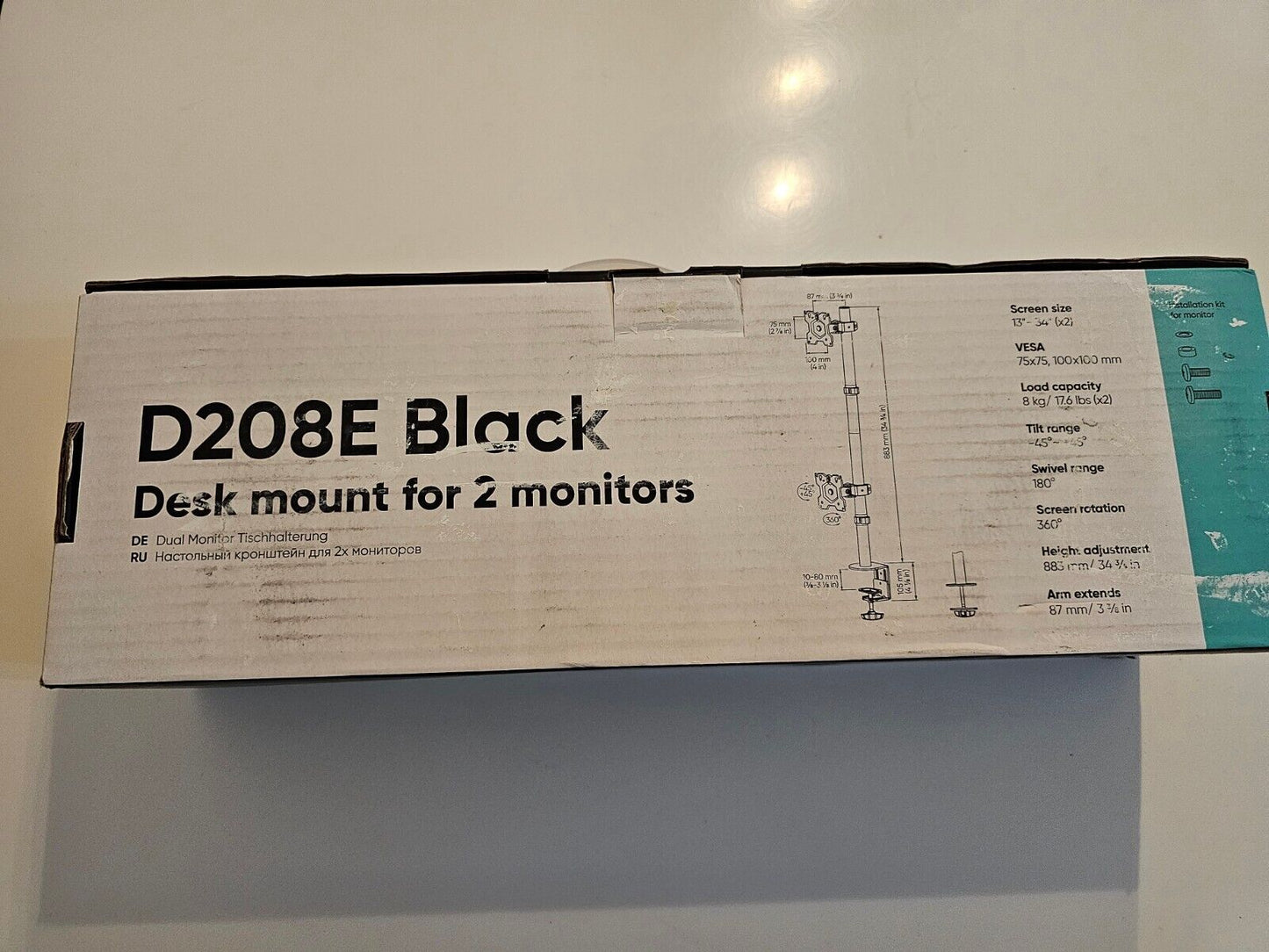 Dual Monitor Halterung für 13-34 Zoll Bildschirme bis 8 kg (x2), Doppel Monitorh