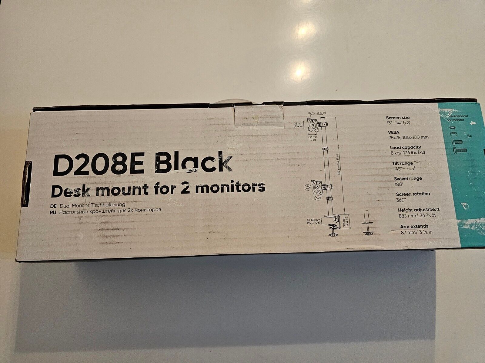 Dual Monitor Halterung für 13-34 Zoll Bildschirme bis 8 kg (x2), Doppel Monitorh