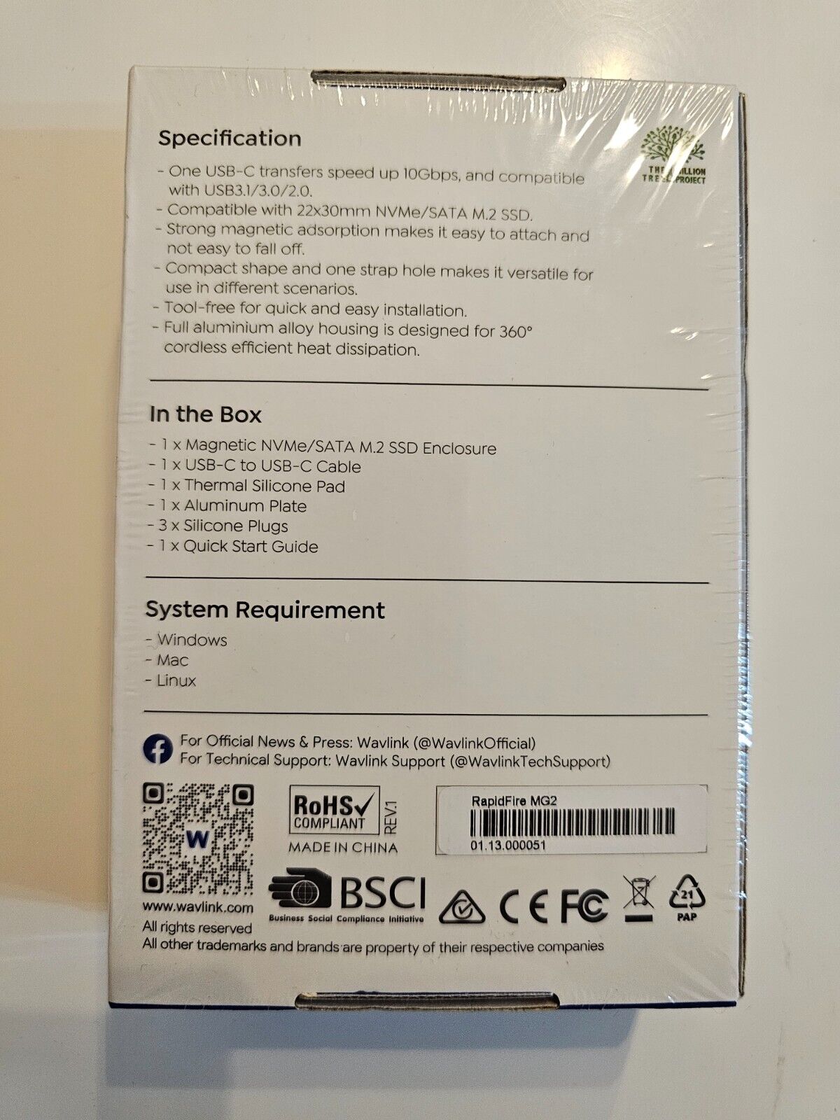 WAVLINK Magnetic M.2 2230 NVMe/SATA SSD Gehäuse, 10Gbps USB C 3.2 Gen2 Adapter,