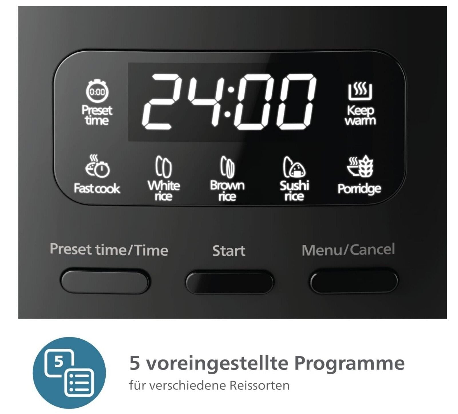 Philips Mini-Reiskocher 3000-Serie, 0,54L, 5 Funktionen, Schwarz