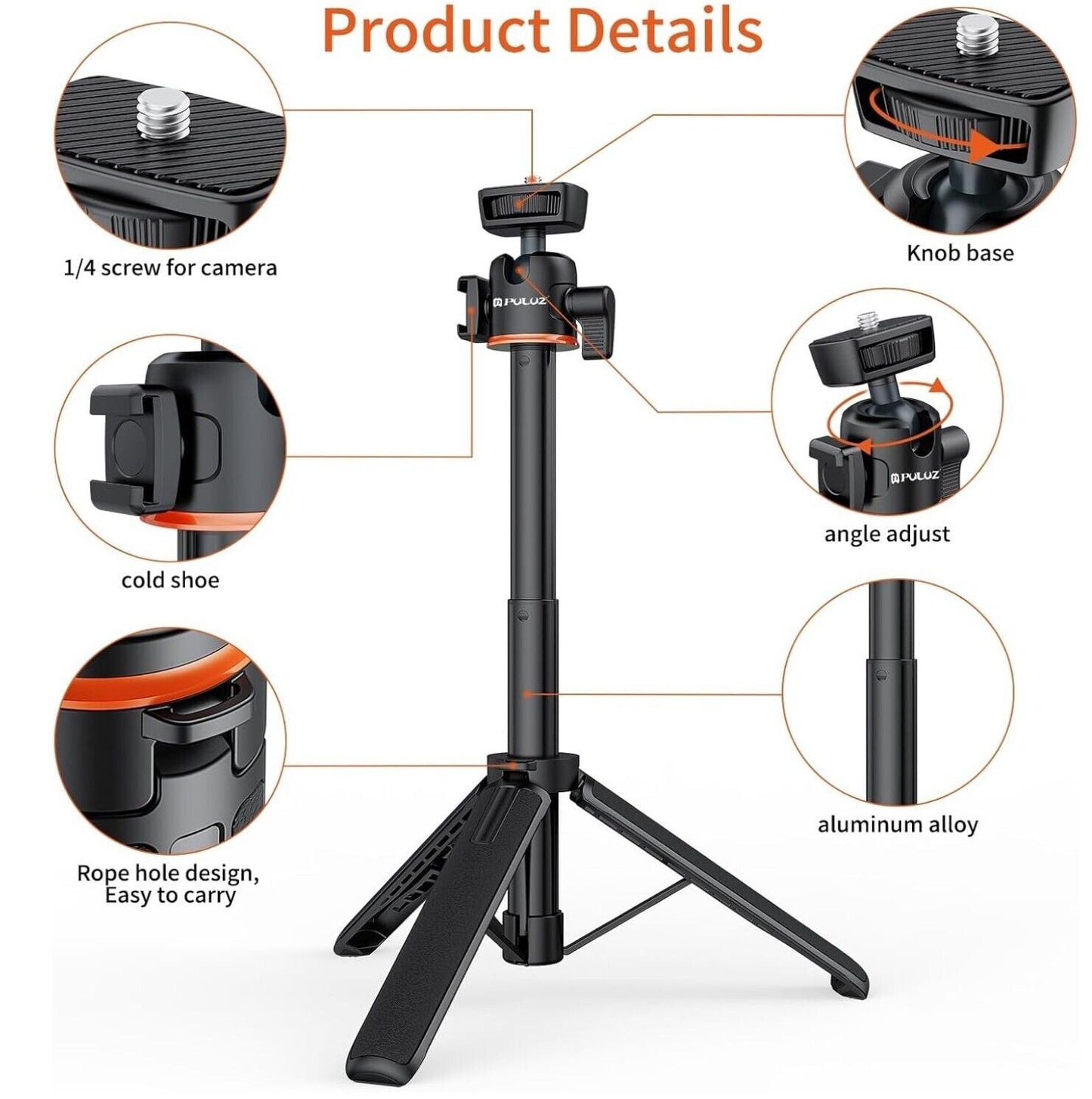 Mini Selfie-Stick Stativ 55cm, Kugelkopf, Kaltschuh bis 55 cm Länge