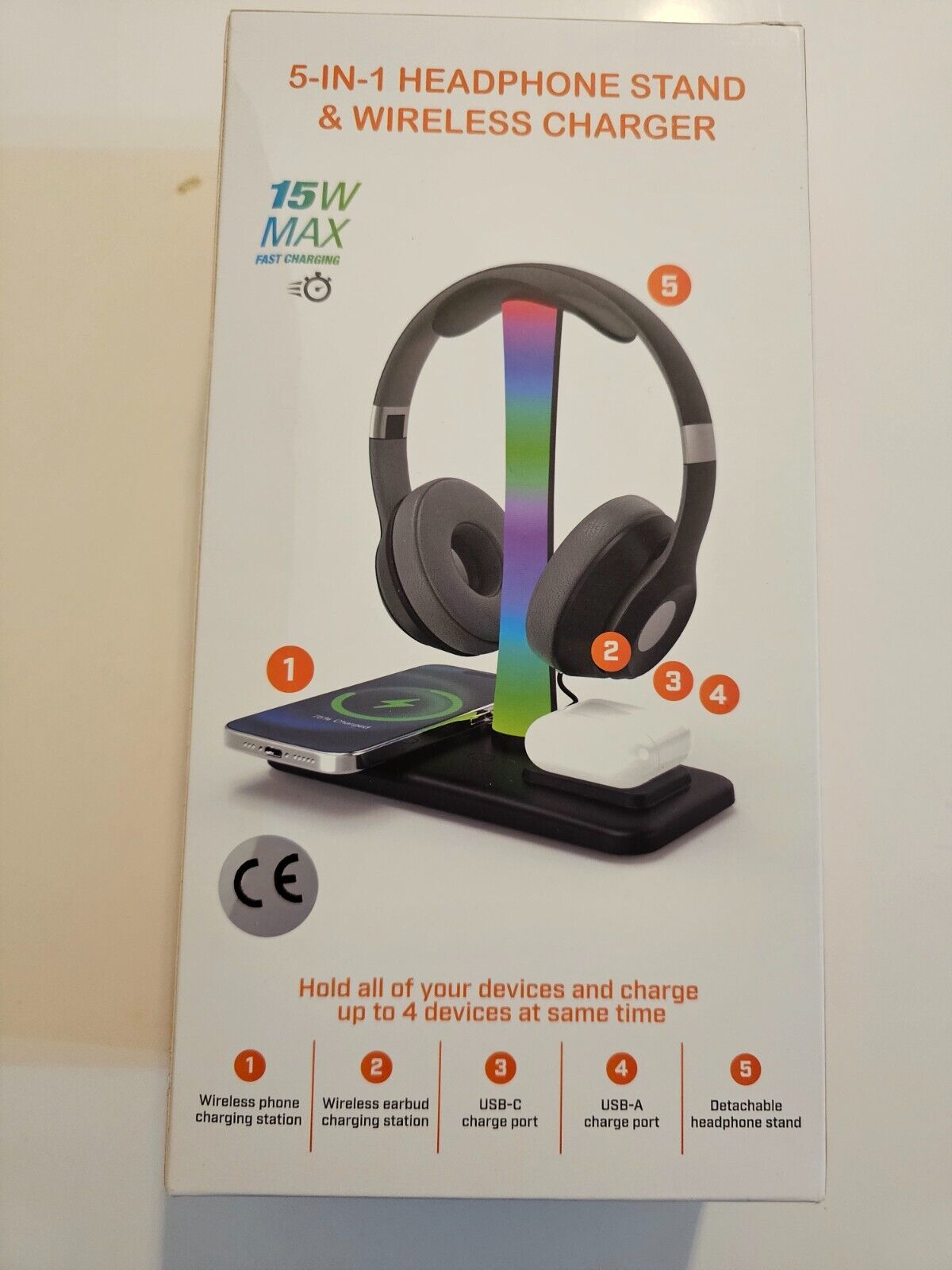 3 in 1 RGB Gamning Kopfhörer Ständer, Headset Halterung mit 15W Wireless Ladeger