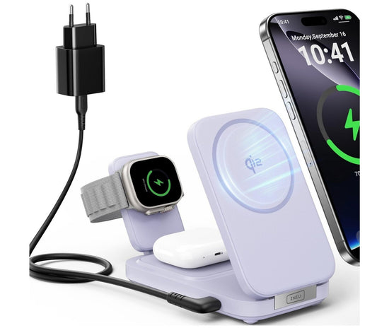 3-in-1 Induktive Ladestation 15W Qi2 MagSafe Flieder iPhone Apple Watch AirPod